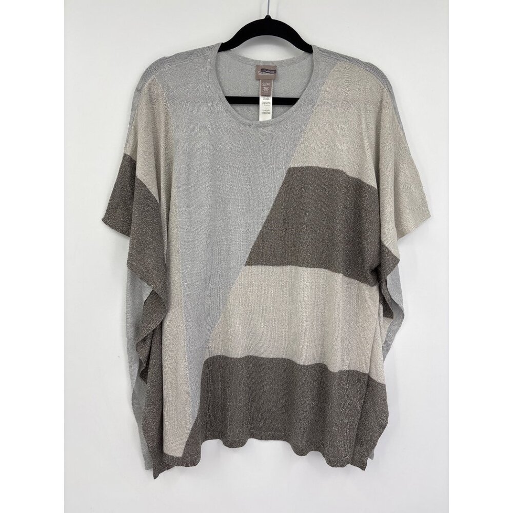 Chico's Shimmer Knit Color Block Boxy Tunic Top Silver Size Small/Medium